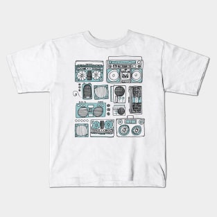 Boomboxes (Black and Mint Green Ink) Kids T-Shirt